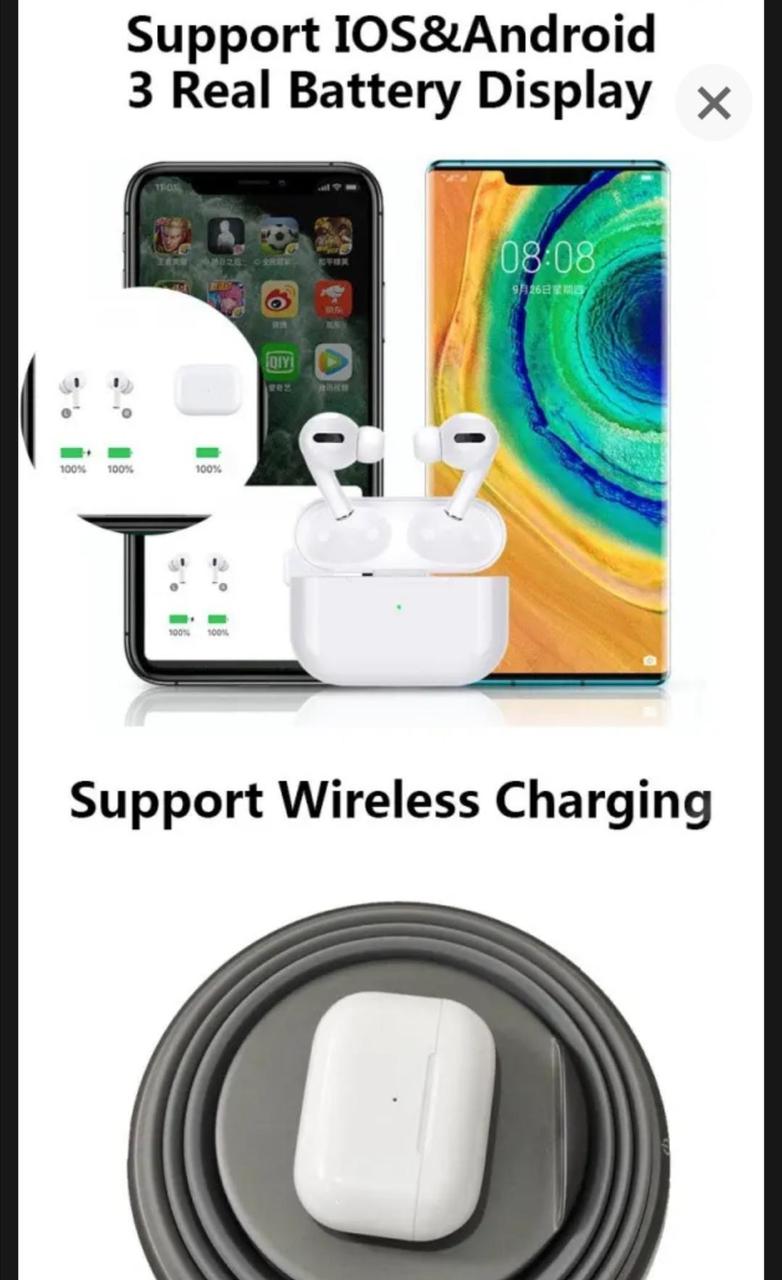 Pro White TWS Airpods Sound and High Quality Touch Sensors True Stereo Headphones with Built in mic.